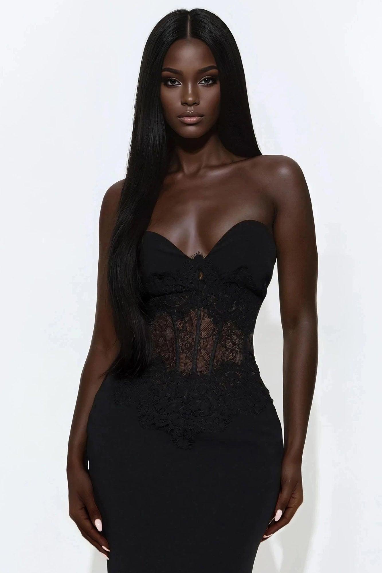Dark Night Corset Maxi Dress - Black Product Image