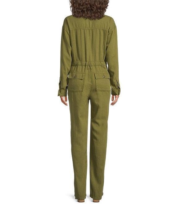 Good American Lite Linen Oversized Collar Neckline Long Sleeve Jumpsuit Product Image