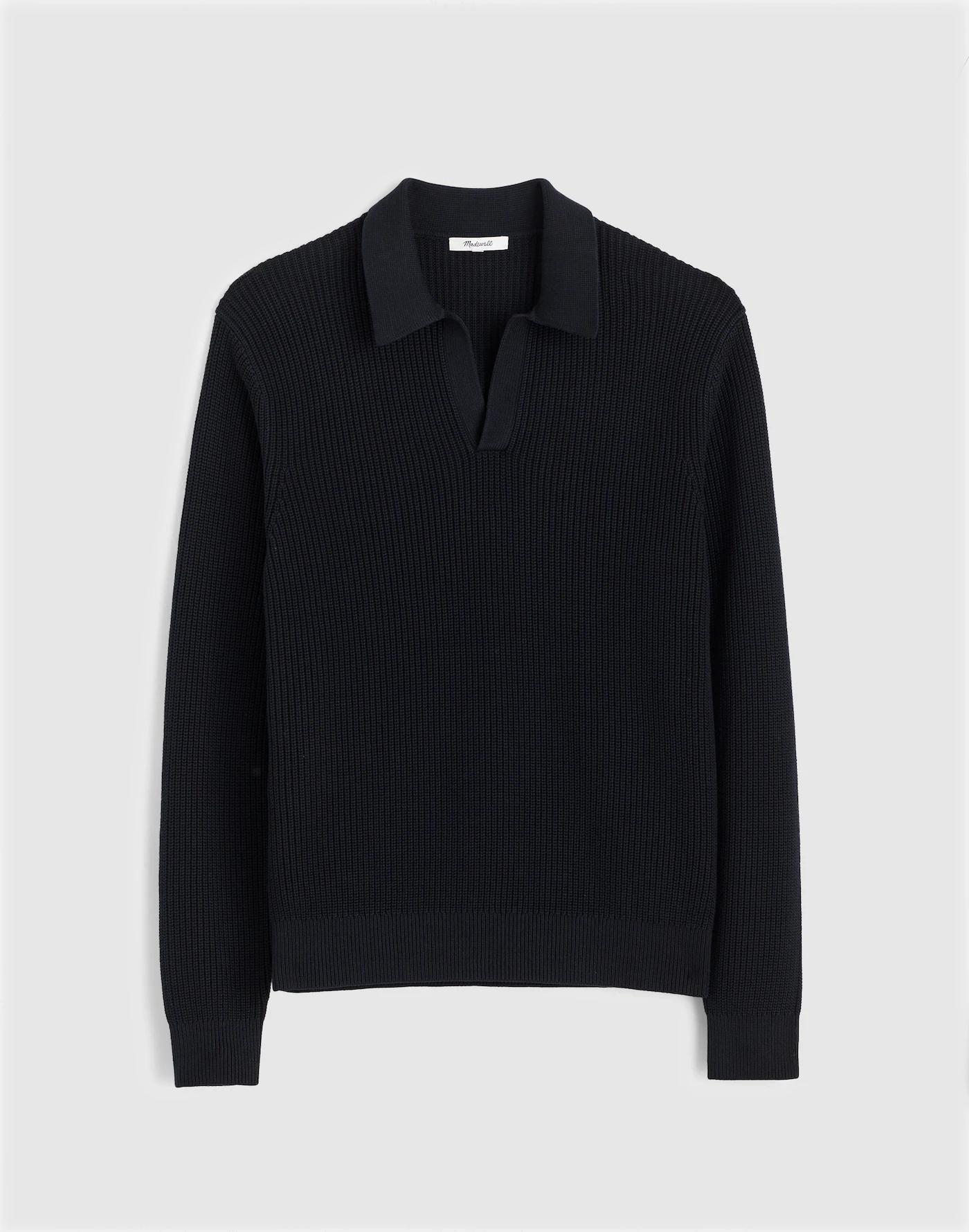 Cotton Shaker-Stitch Johnny-Collar Sweater Polo Product Image