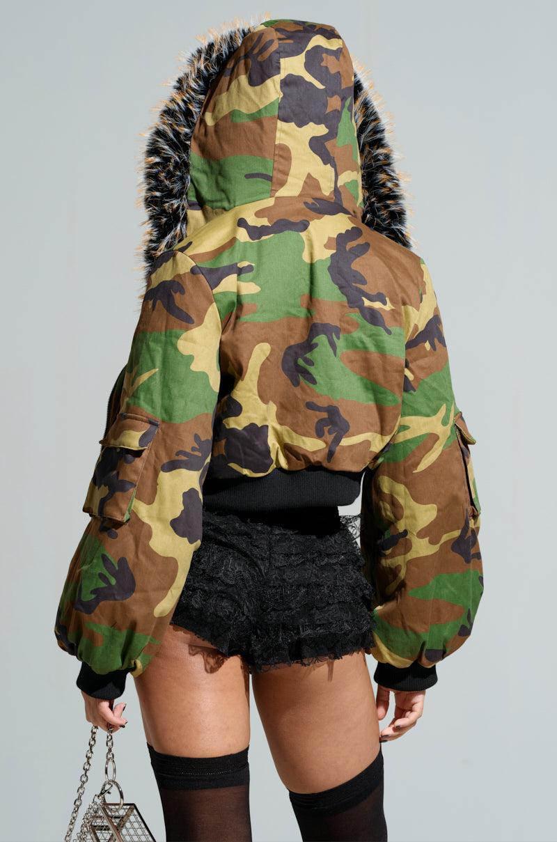 ITTY BITTY CROPPED BOMBER IN CAMO Product Image