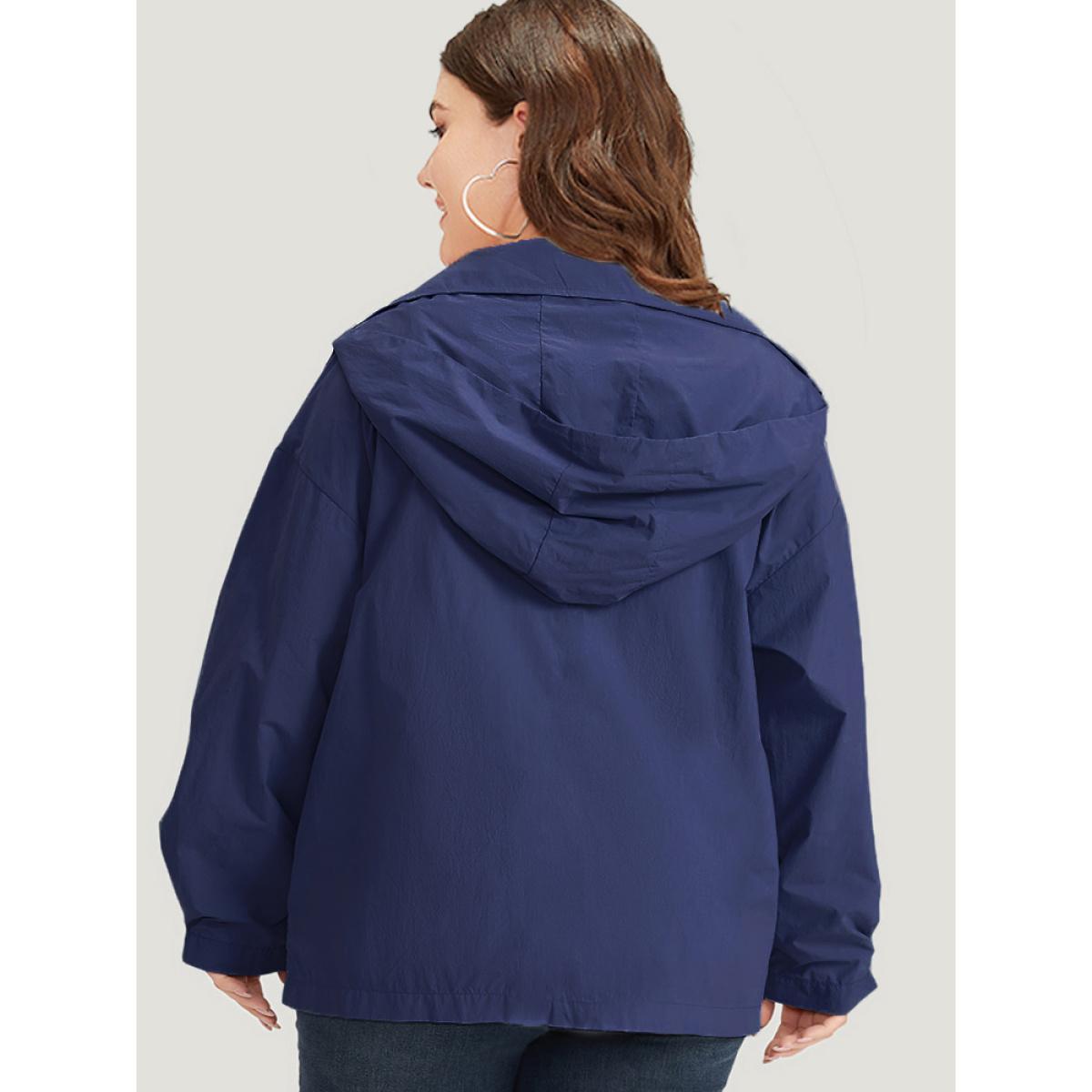 Plus Size Plain Hooded Pocket Zipper Fly Jacket Women DarkBlue Plain Pocket Dailywear Jackets BloomChic 22-24/3X Product Image