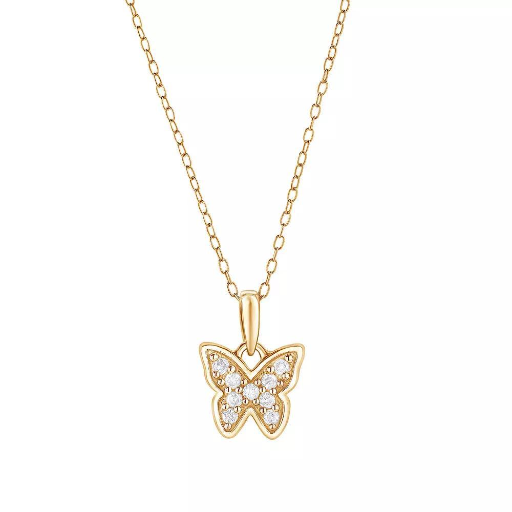 Diamond Brilliance Sterling Silver 1/10 Carat T.W. Lab-Grown Diamond Butterfly Pendant Necklace, Women's, Size: 18", Pink Tone Product Image