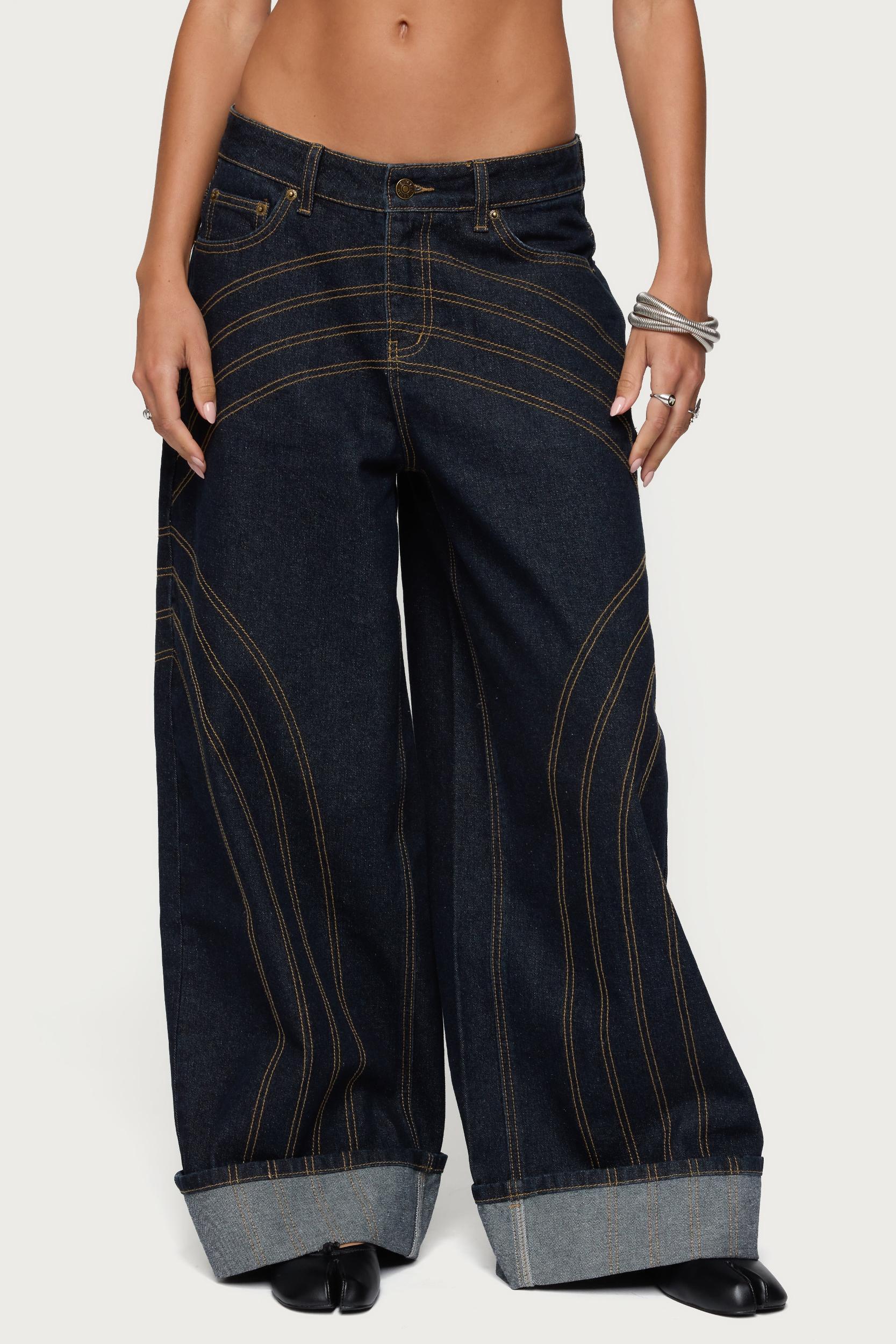 Cuffed Low Rise Wide Leg Jeans Product Image