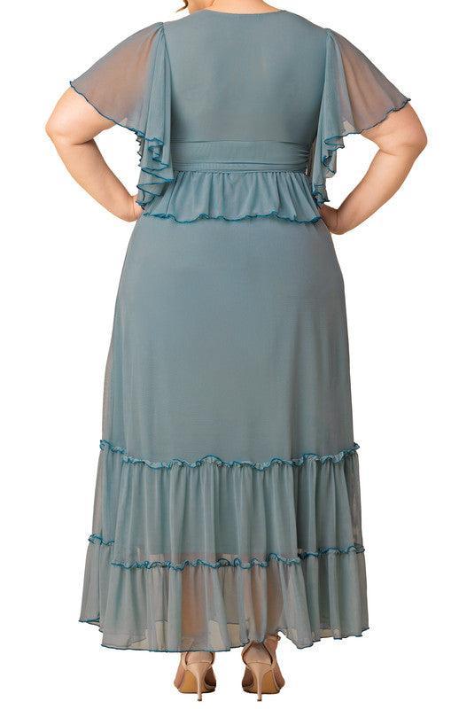 Sea Foam Graceful Tiered Mesh Gown - Plus Product Image
