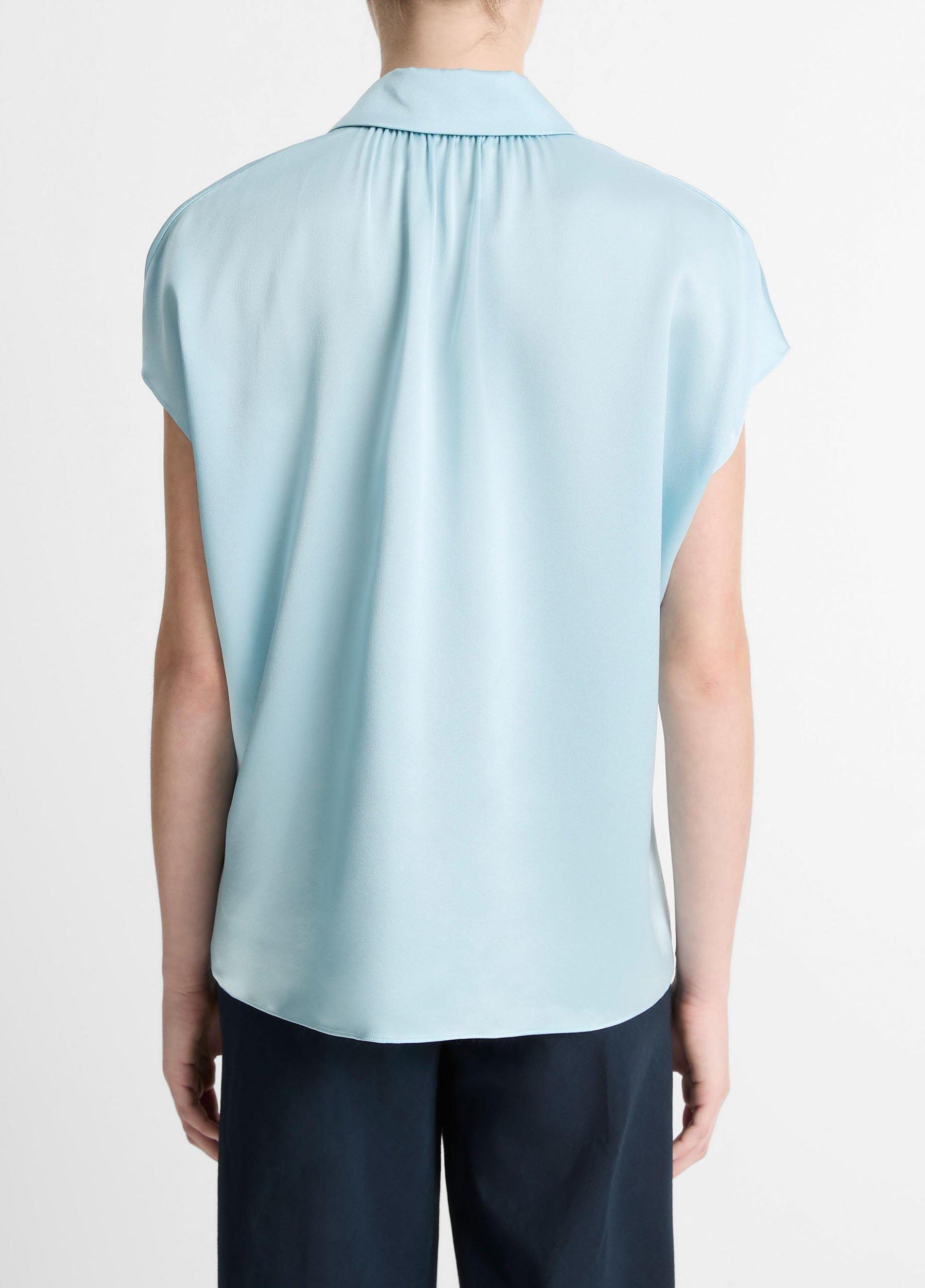 Womens Silk Cap-Sleeve Ruched-Back Blouse, Black, Size L Vince Product Image