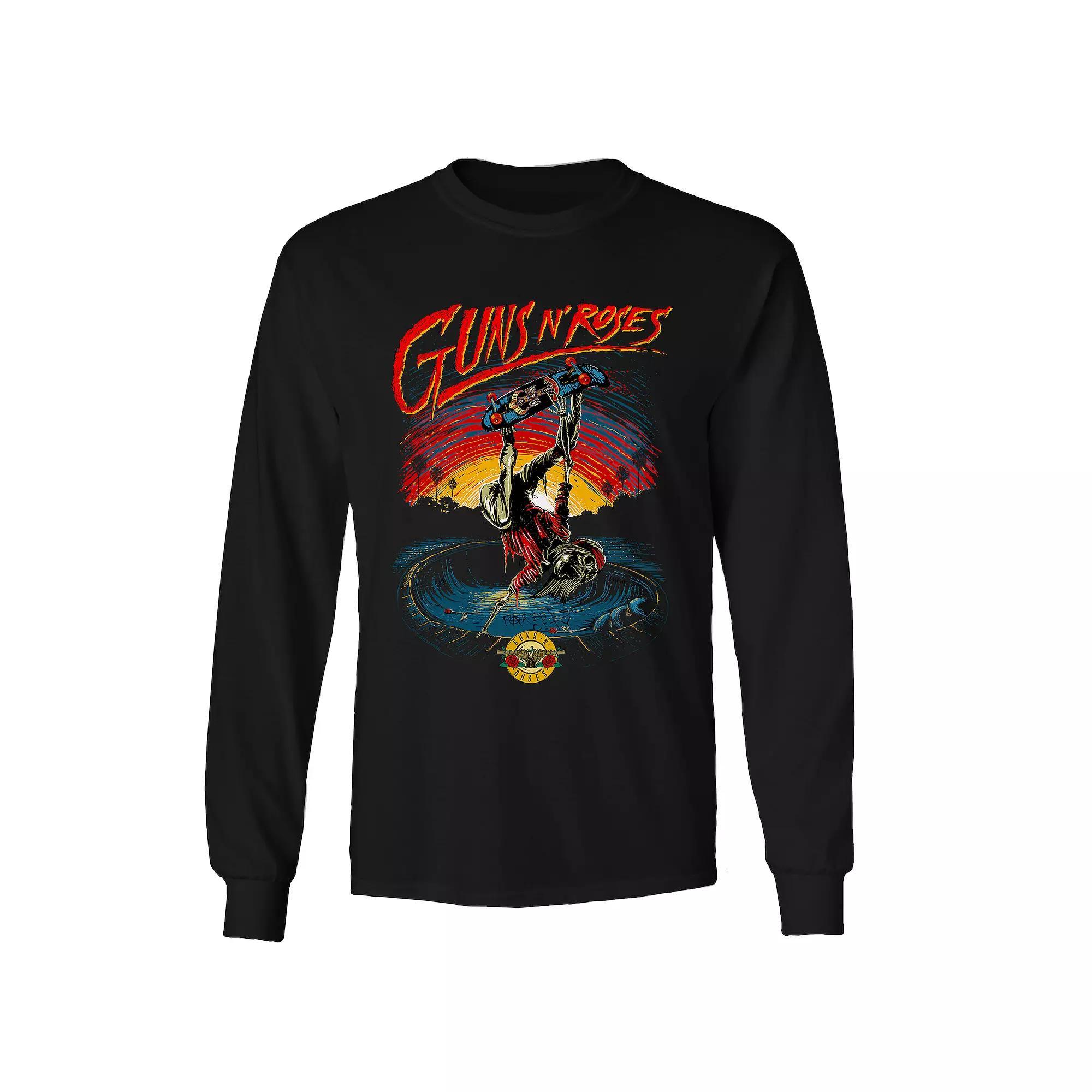 Men's Guns n' Roses Skate Skeleton Long Sleeve Tee, Size: Medium, Black Product Image