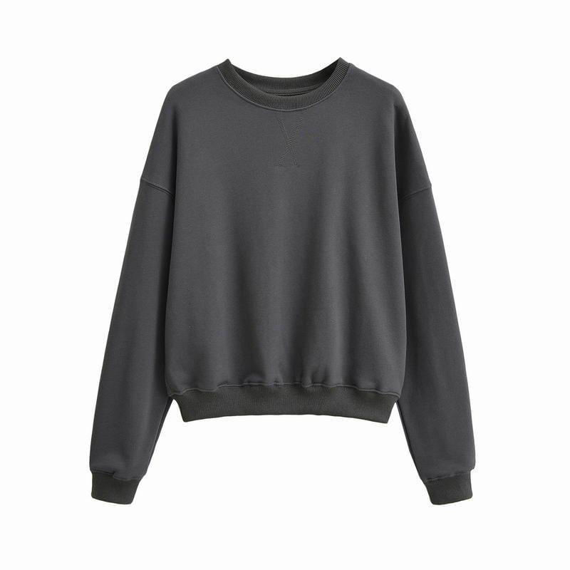 Long-Sleeve Round Neck Plain Sweatshirt / Mid Waist Plain Flared Pants Product Image
