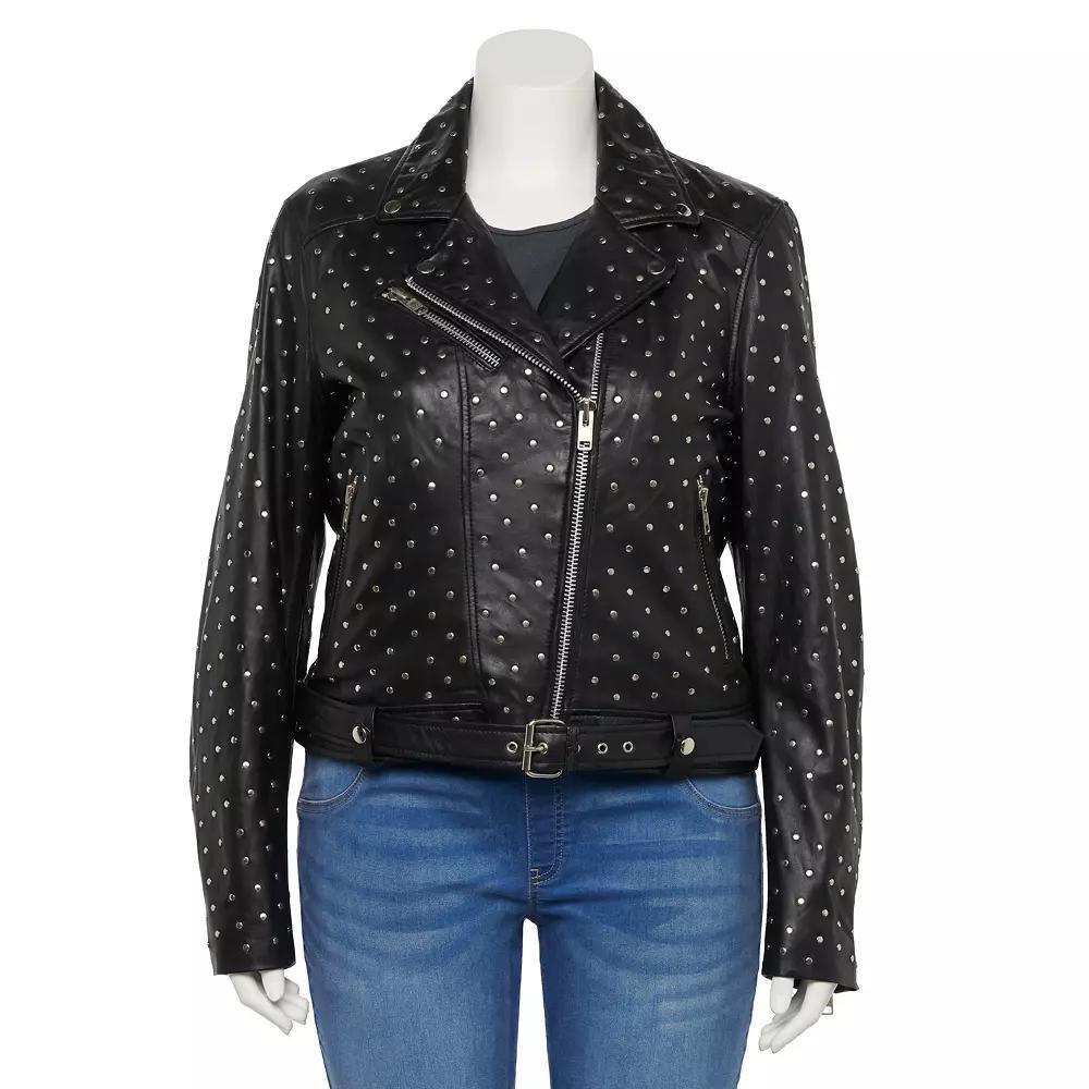 Plus Size Whet Blu Claudia Studded Leather Jacket, Women's, Size: 5XL, Black Product Image