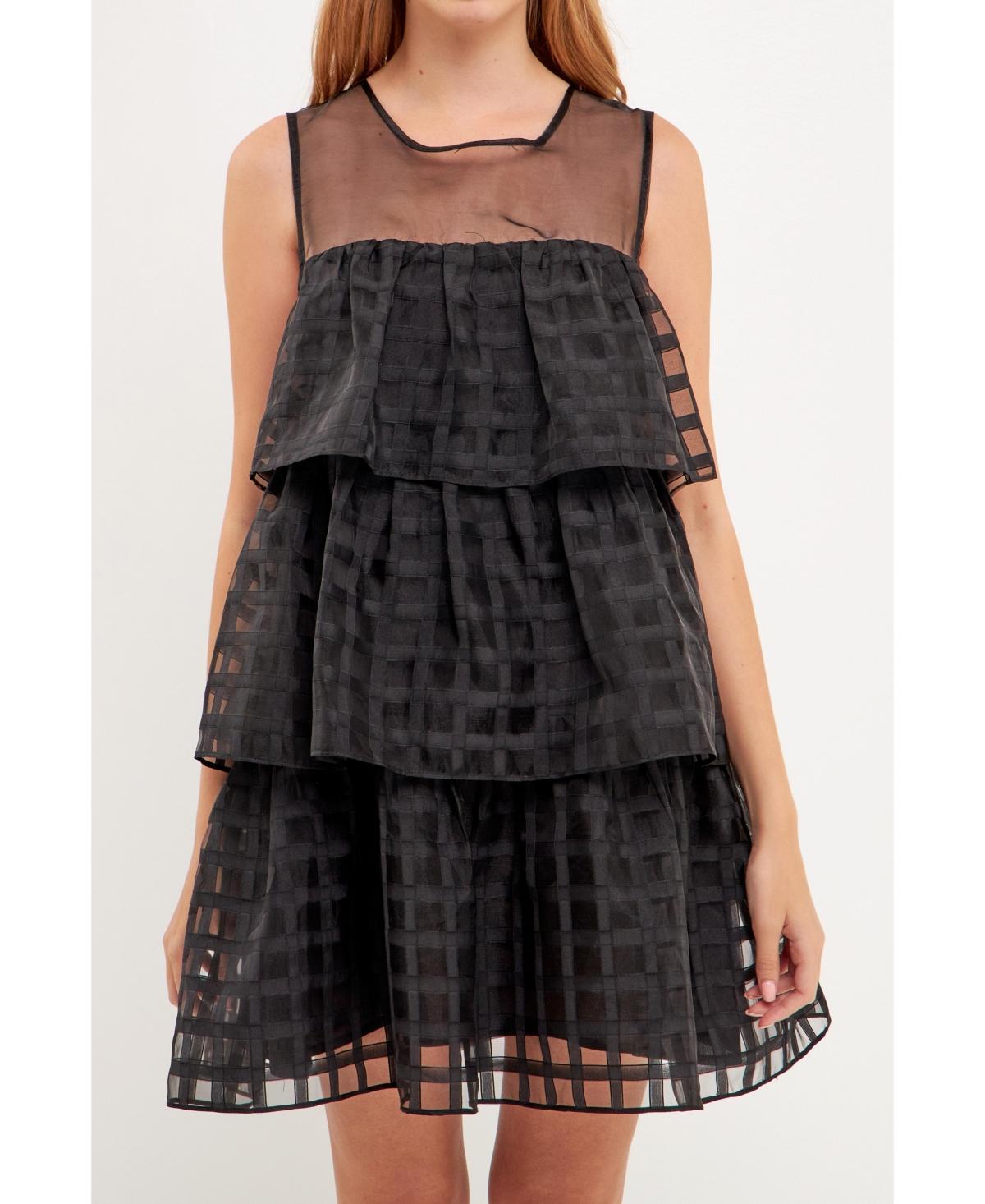 English Factory Womens Organza Gridded Tiered Sleeveless Mini Dress Product Image