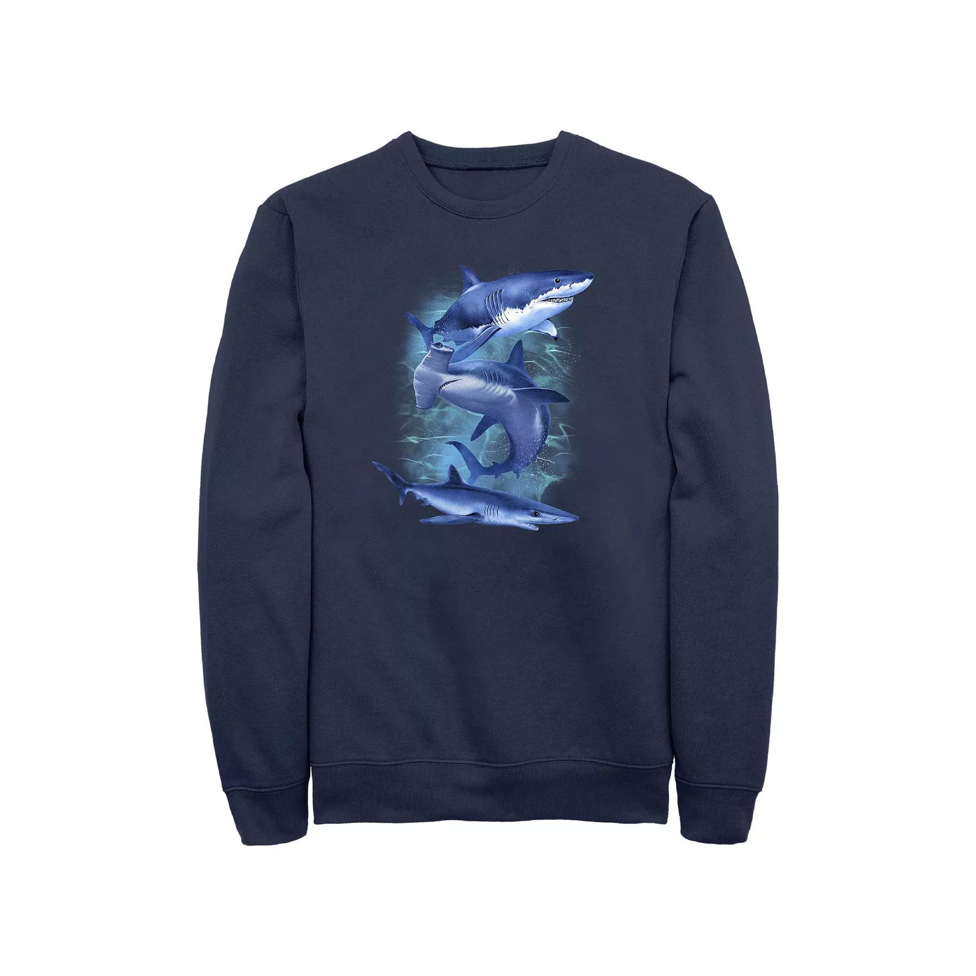 Men's Three Blue Sharks Graphic Fleece, Size: Large Product Image