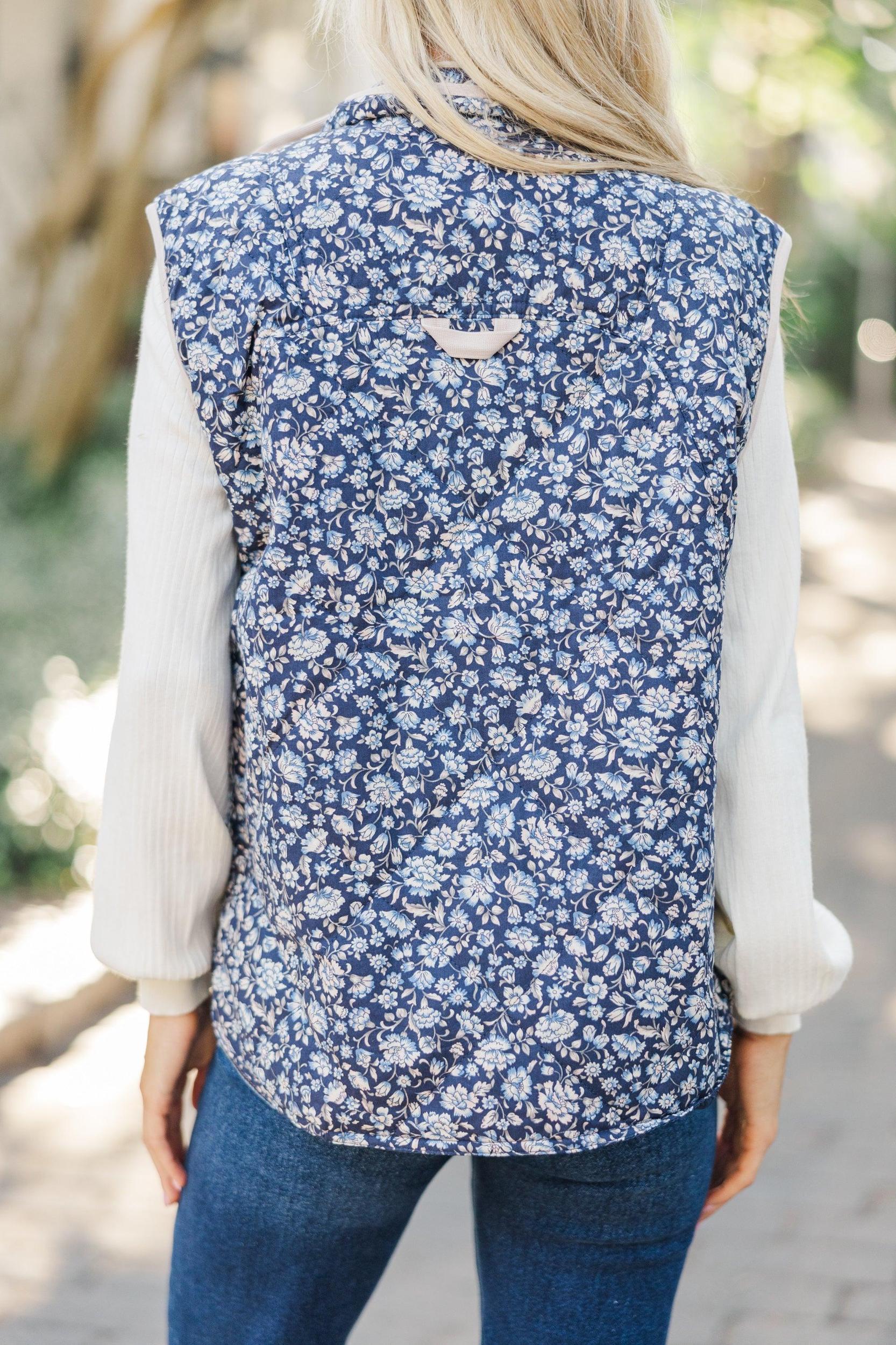 Out On The Town Navy Blue Ditsy Floral Vest Female Product Image