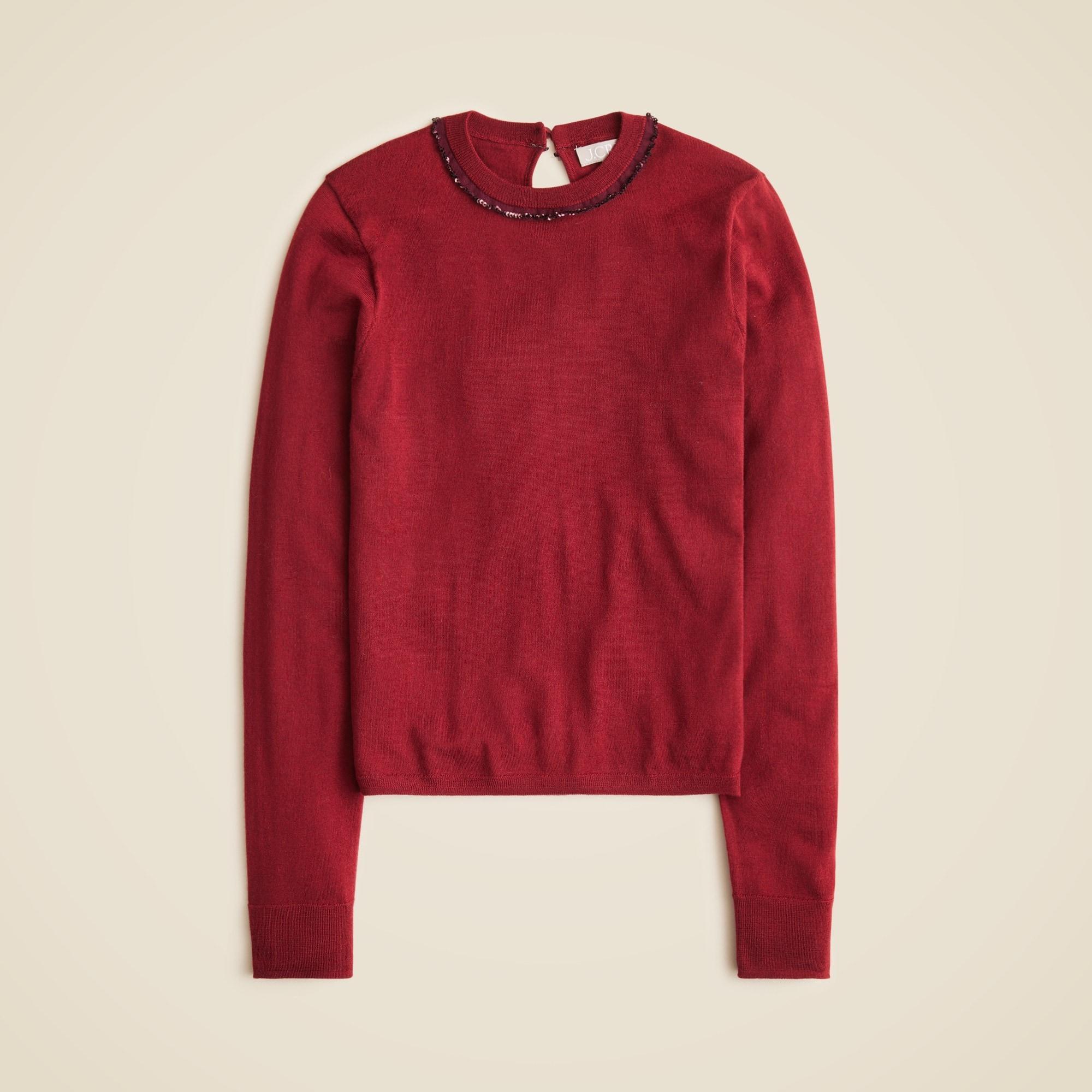 Carolyn embellished fitted crewneck sweater in merino wool Product Image
