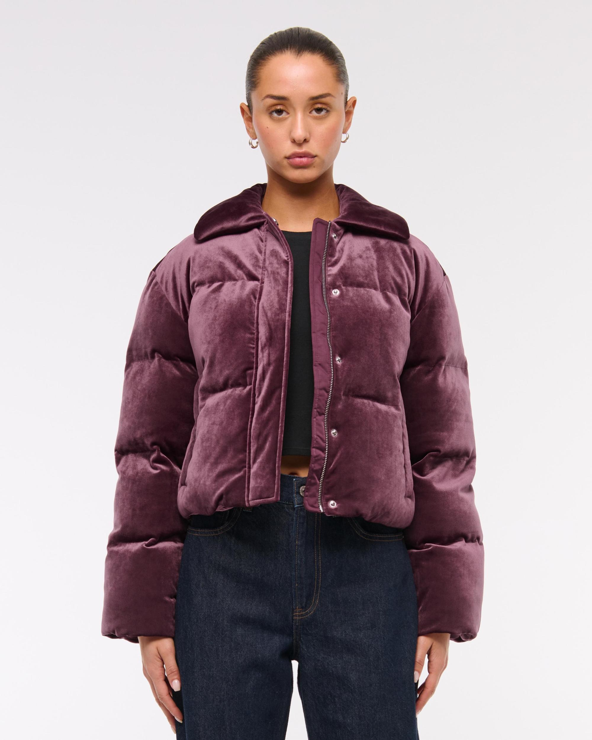 Cropped Velvet Puffer Coat Product Image