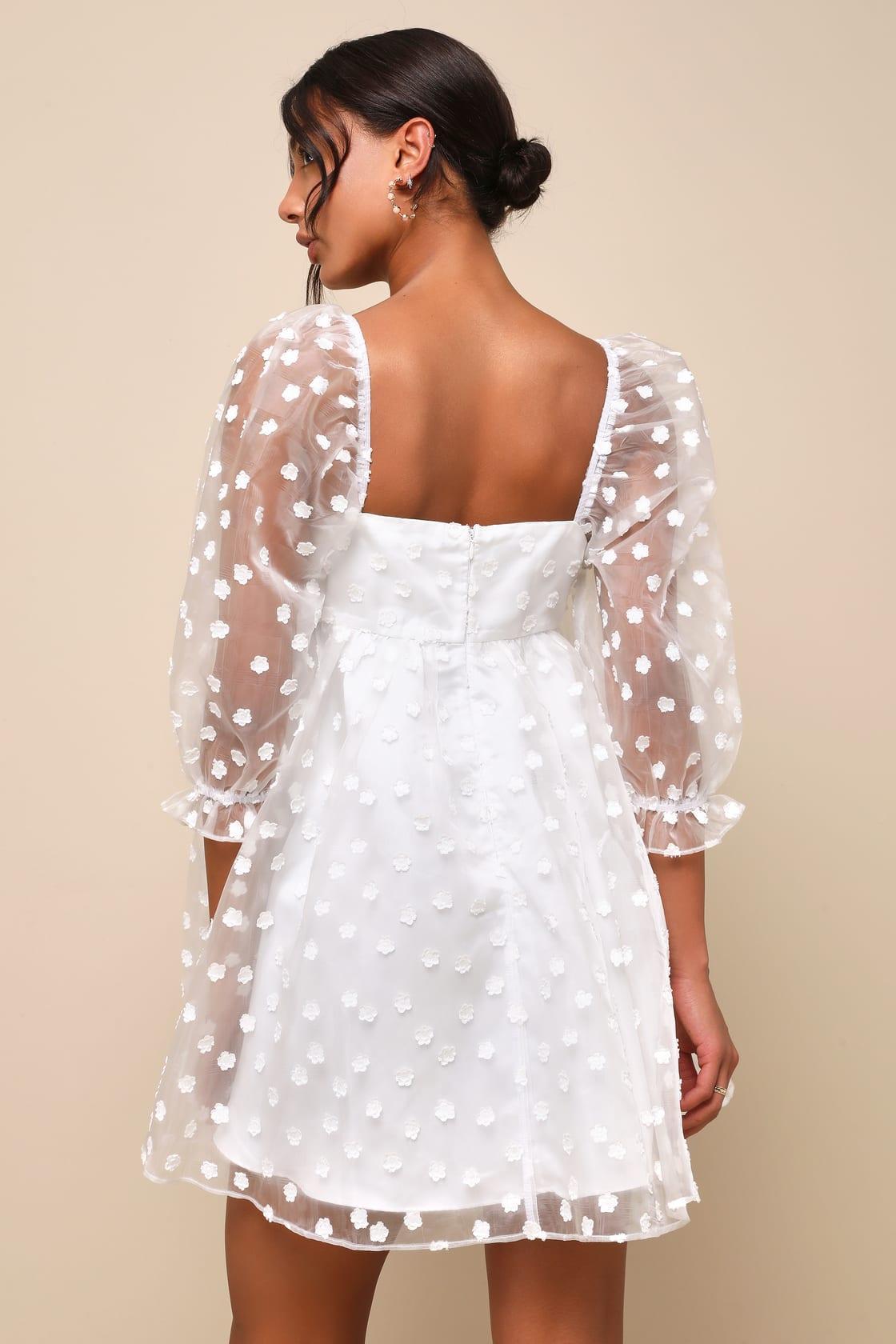 Effervescent Charm White Organza Floral Babydoll Mini Dress Product Image