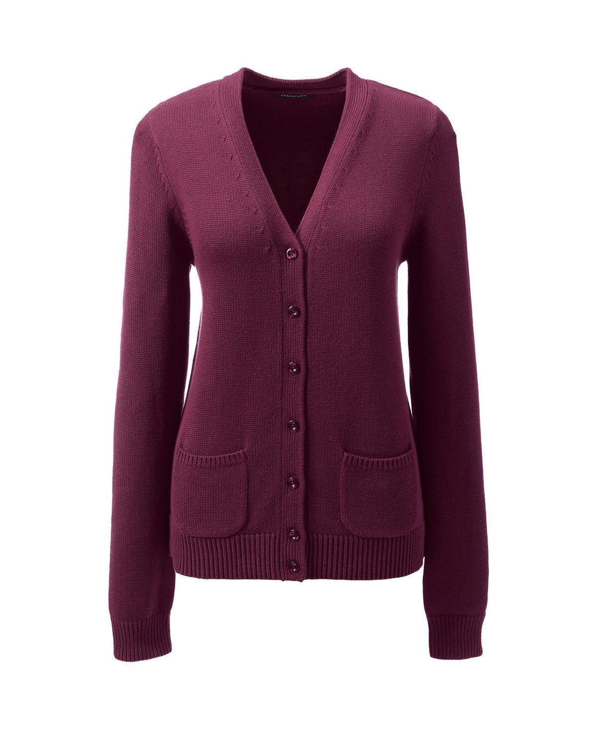Women's Lands' End School Uniform Button Front V-Neck Cardigan Sweater, Size: Medium, Red Product Image