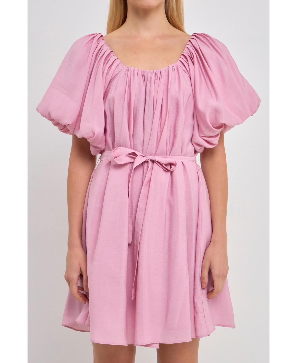 English Factory Pleated Detail Puff Sleeve Mini Dress Women's Dress Product Image
