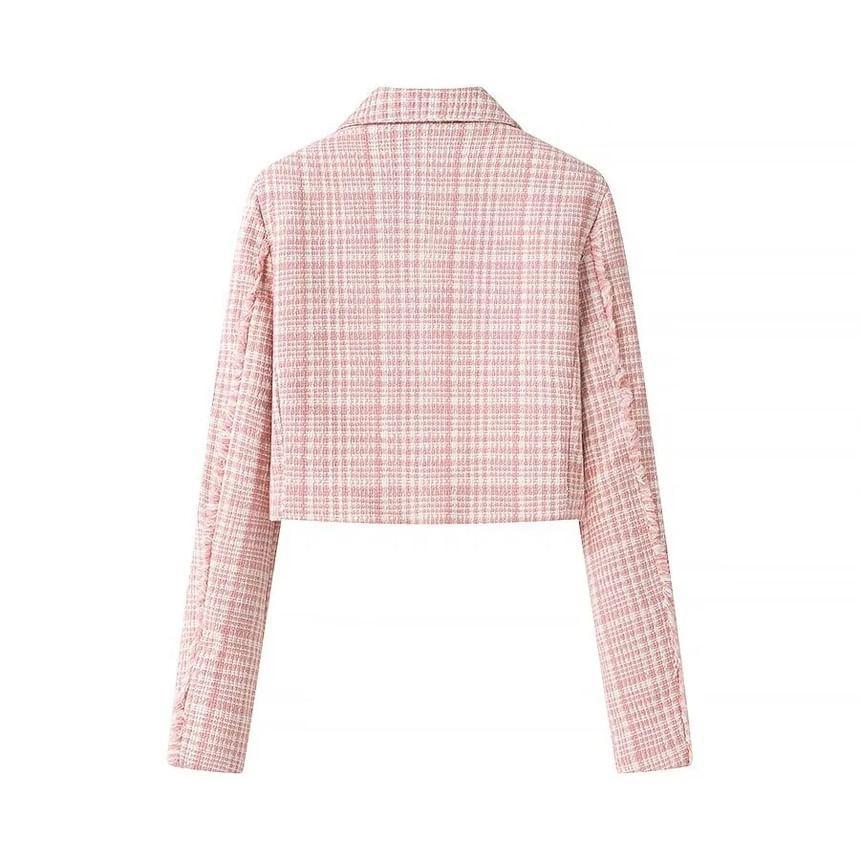 Peak Lapel Plaid Tweed Double Breasted Blazer Product Image