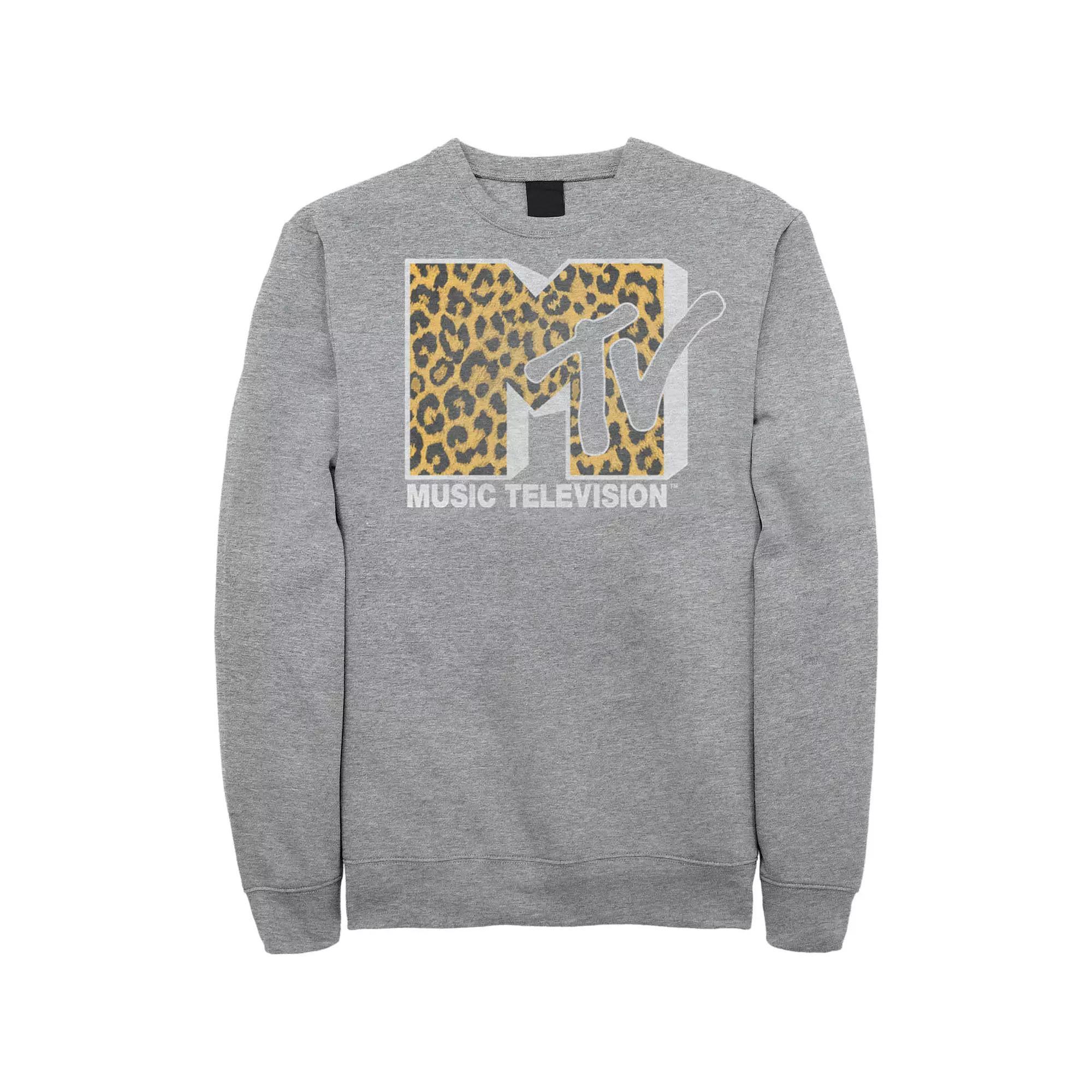 Men's MTV Logo Cheetah Print Sweatshirt, Size: Large, Athlc Hthr Product Image