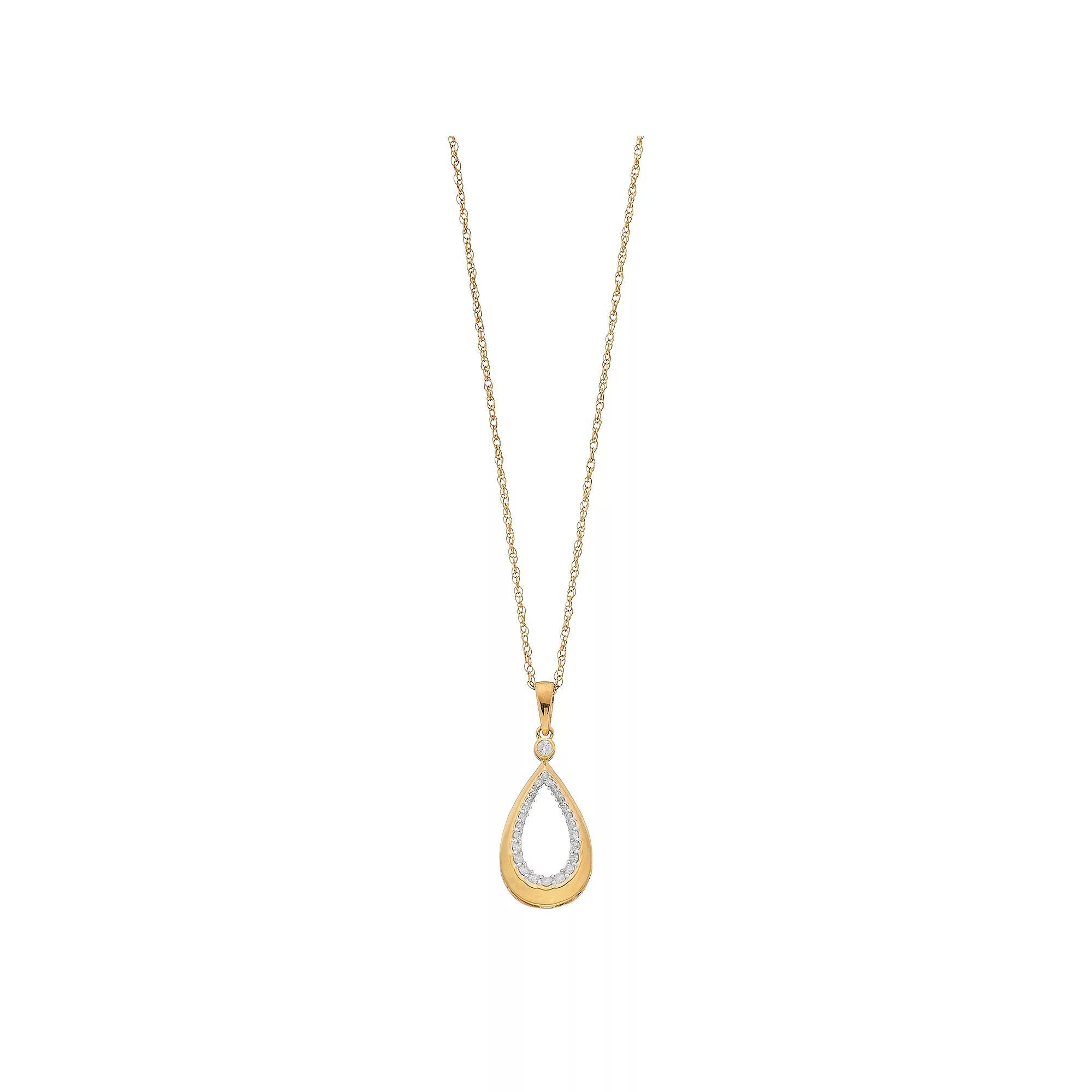 14k Gold Over Silver 1/5 Carat T.W. Diamond Teardrop Pendant, Women's, Size: 18", Gold Tone Product Image