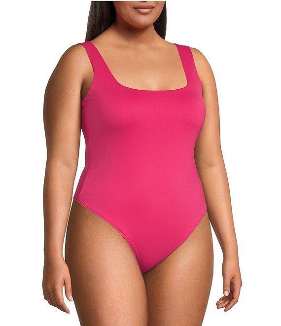 Good American Plus Size Scuba Knit Modern Square Neck Sleeveless Wide Strap Tank Bodysuit Product Image
