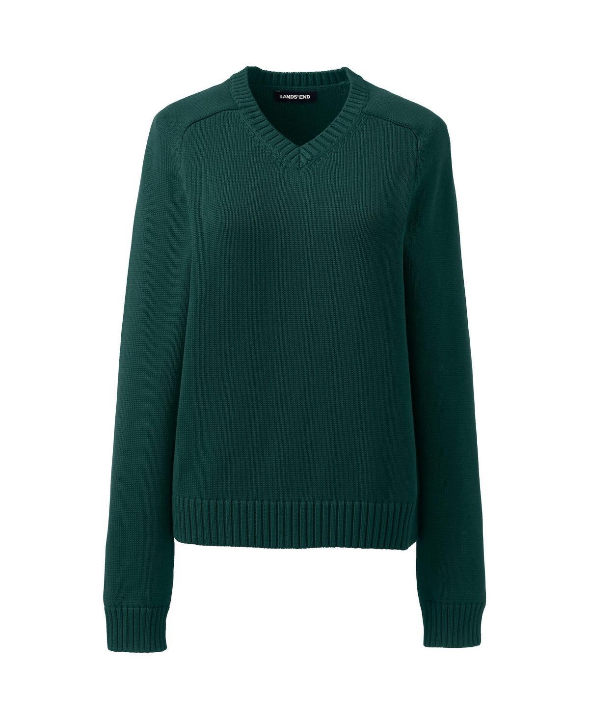 Women's Lands' End Cotton Modal V-Neck Sweater, Size: Large, Green Product Image