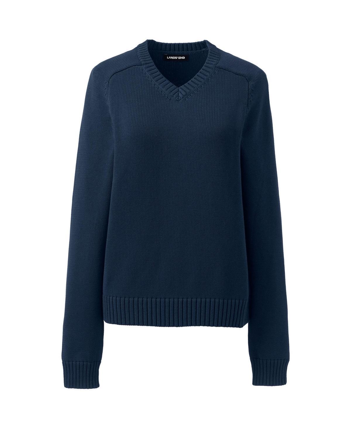 Women's Lands' End Cotton Modal V-Neck Sweater, Size: Large, Green Product Image