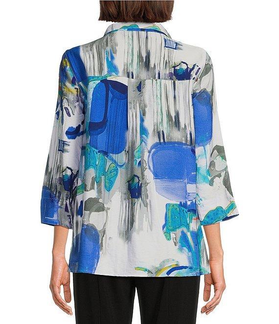 Ali Miles Abstract Print Wire Collar 3/4 Sleeve Button Front Tunic Product Image