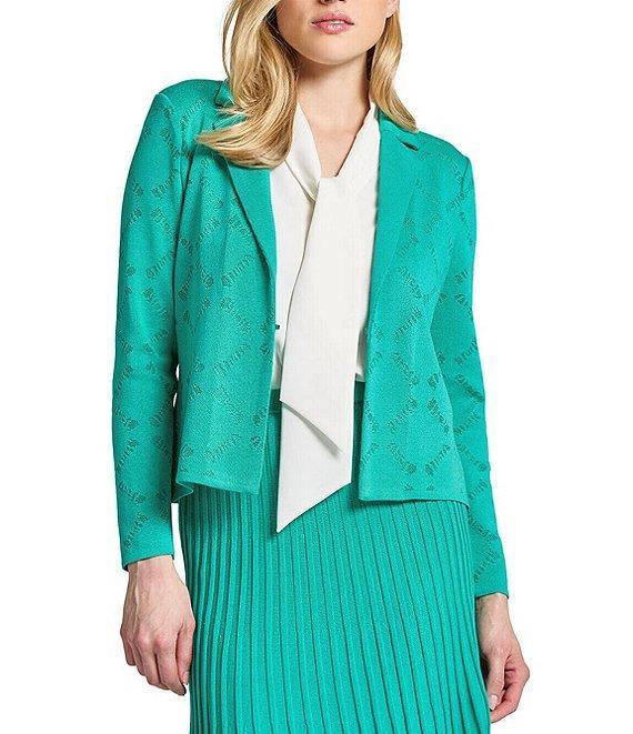 Ming Wang Soft Knit Burnout Notch Lapel Long Sleeve Jacket Product Image