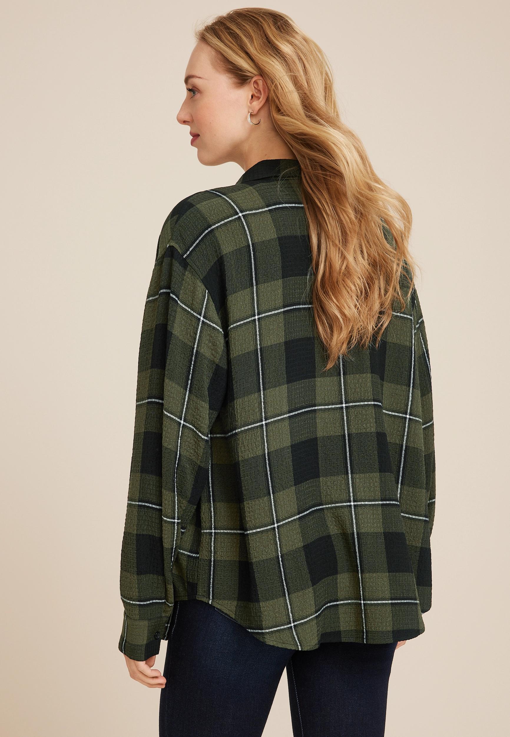 Maurices Womens Pucker Plaid Button Up Shirt Size XX Large Product Image