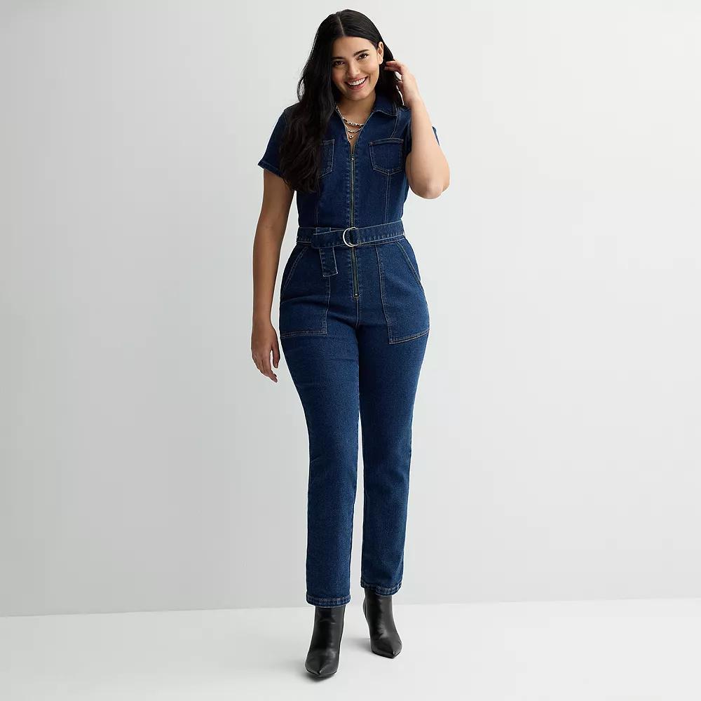 Women's INTEMPO™ Denim Zip Jumpsuit, Size: 16, Dark Blue Product Image