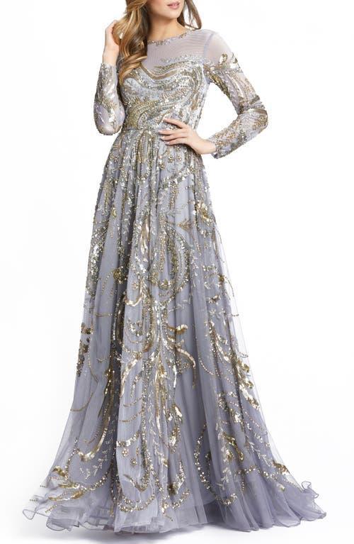 Womens Embellished Illusion High Neck Long Sleeve A Line Product Image