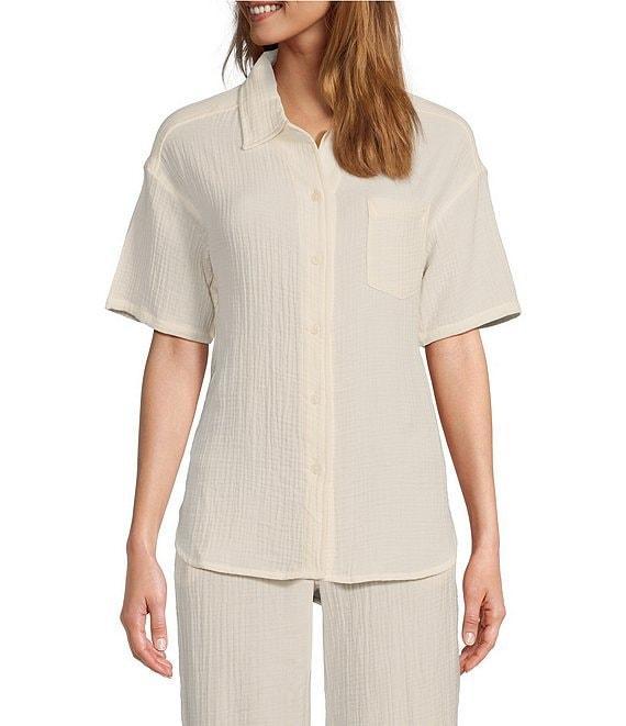 UGG Embrook Cotton Gauze Chest Pocket Button-Front Notch Collar Coordinating Lounge Top Product Image