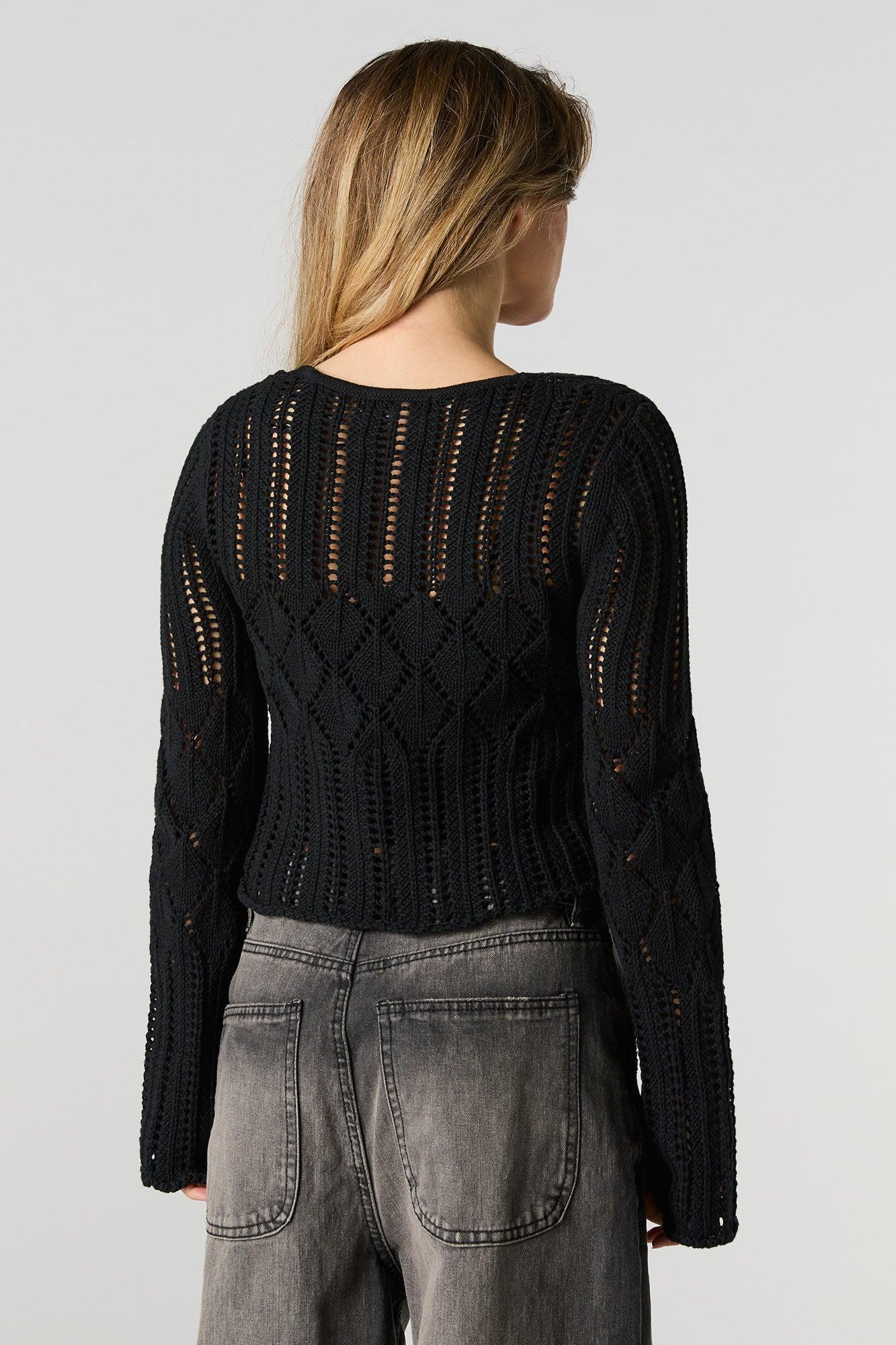 Open Knit Tie Front Flyaway Sweater Female Product Image