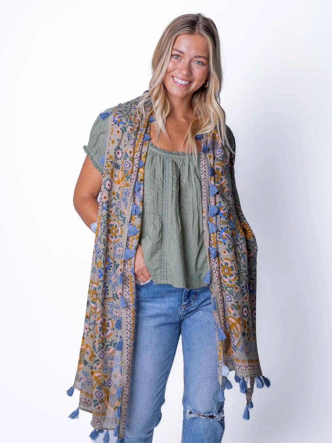 Sayulita Scarf - Blue Cream Floral Product Image