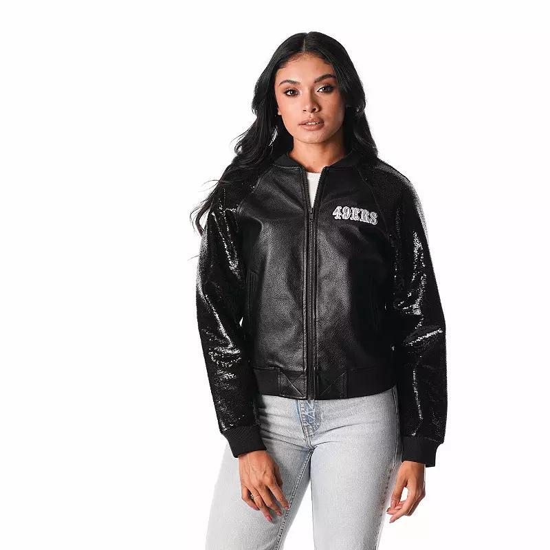 Women's The Wild Collective  Black San Francisco 49ers Sequin Full-Zip Jacket, Size: Medium Product Image