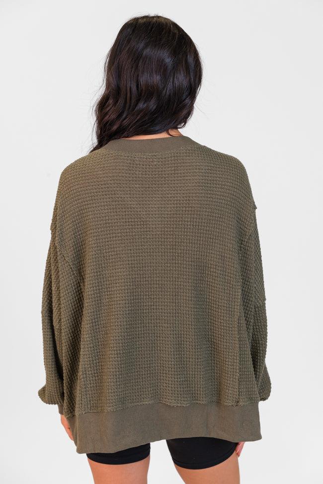 Perfect Score Olive Oversized Waffle V-Neck Top Product Image