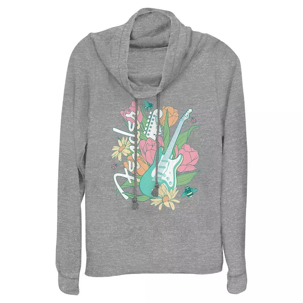 Women's Fender Spring Guitar Cowlneck Graphic Lightweight Long Sleeve, Size: Small, Gray Grey Product Image