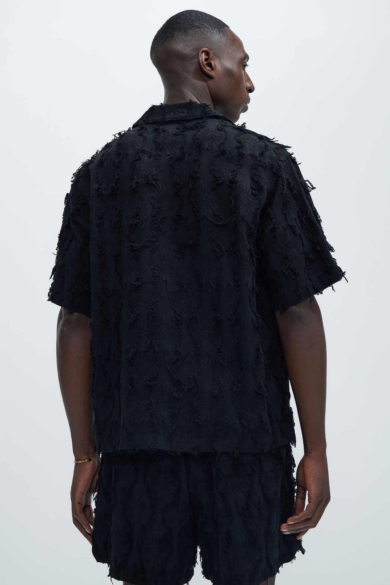 Frayed Jacquard Linen Shirt - Black Product Image