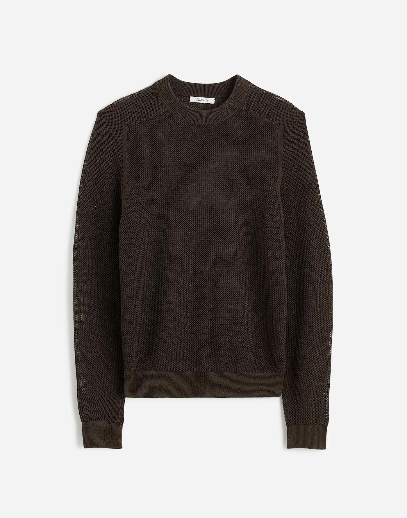 Mesh-Knit Crewneck Sweater in Lightweight Cotton-Linen Blend Product Image