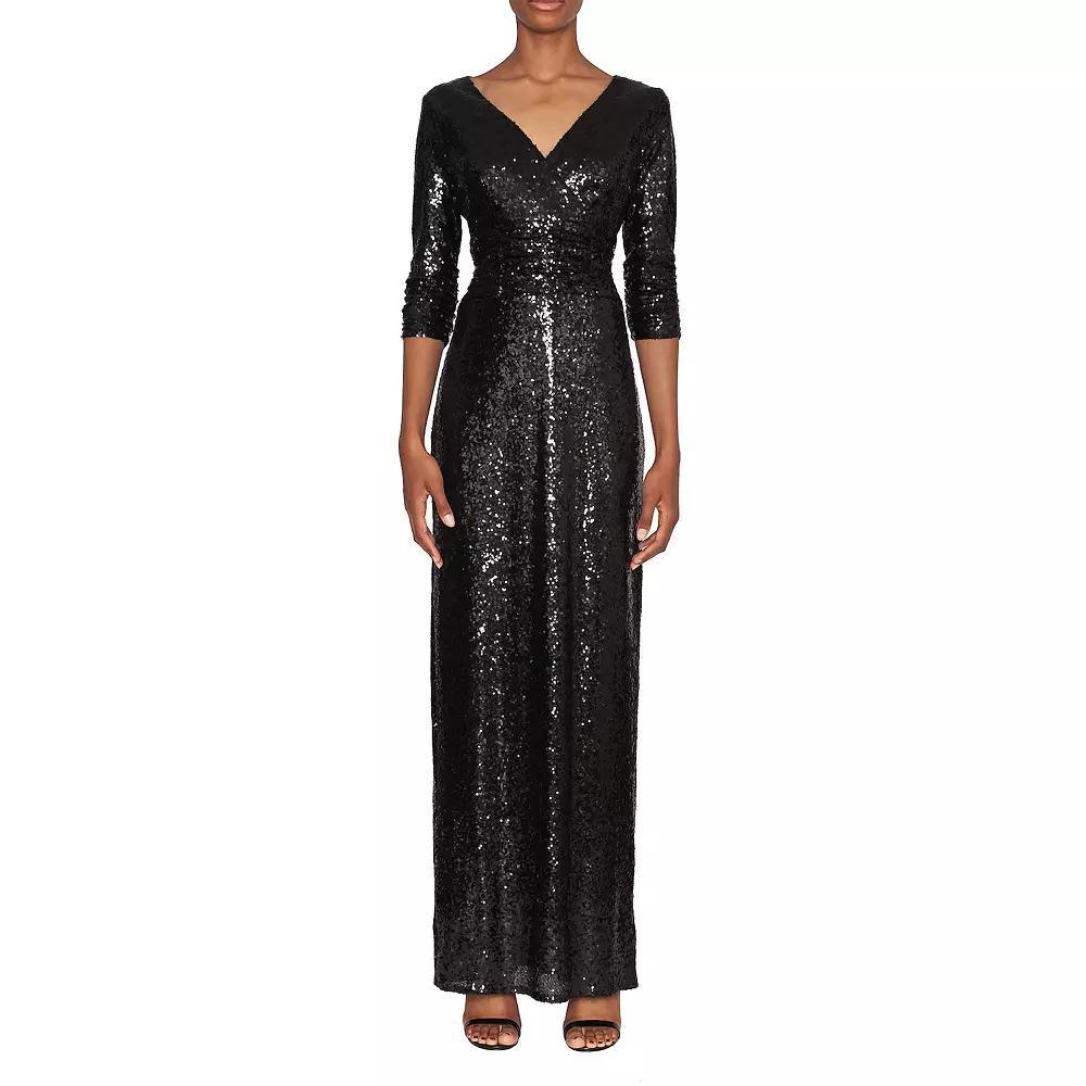 Women's Focus By Shani V-Neck Sequin Column Evening Gown, Size: 8, Black Product Image