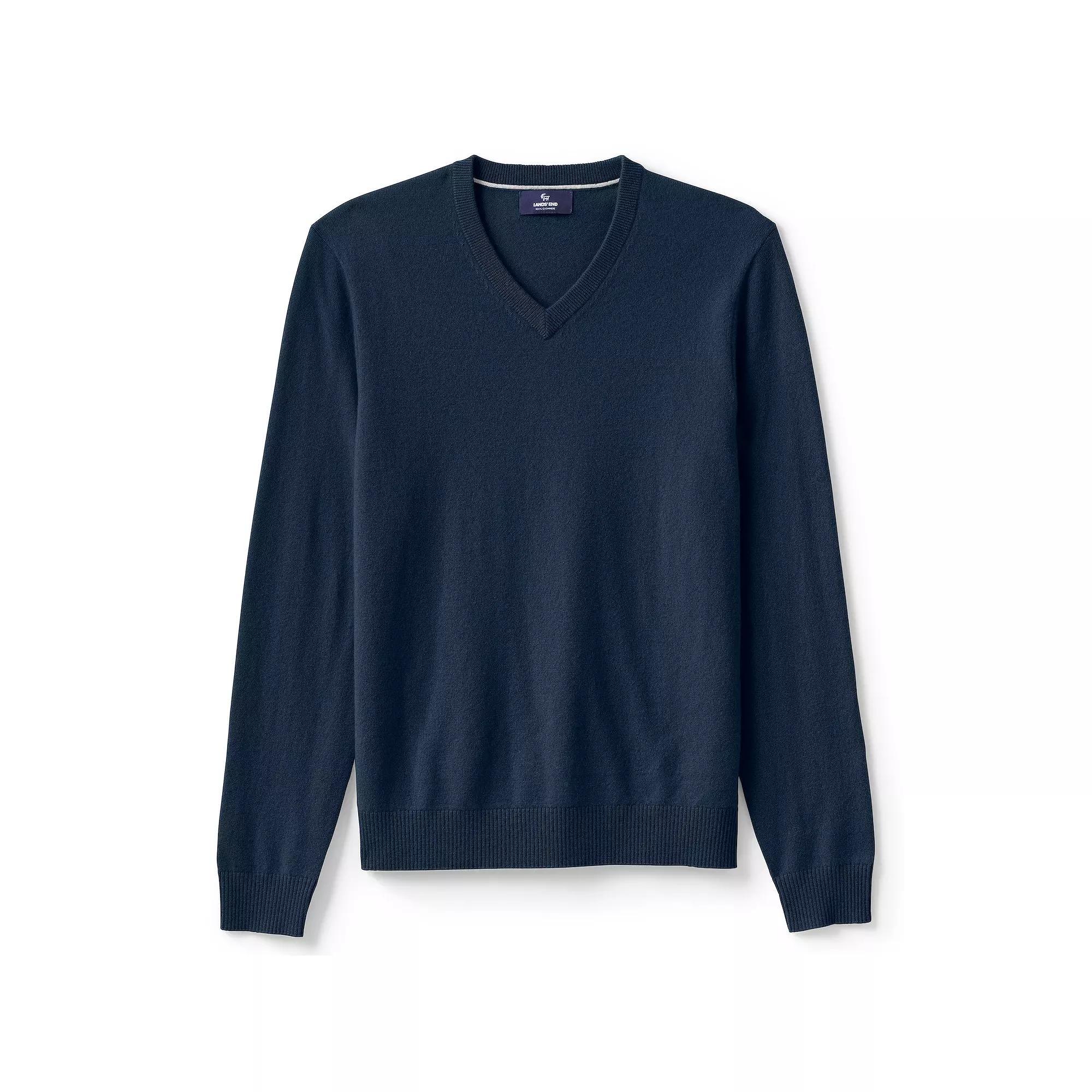 Men's Lands' End Fine-Gauge Cashmere V-neck Sweater, Size: Large, Black Product Image