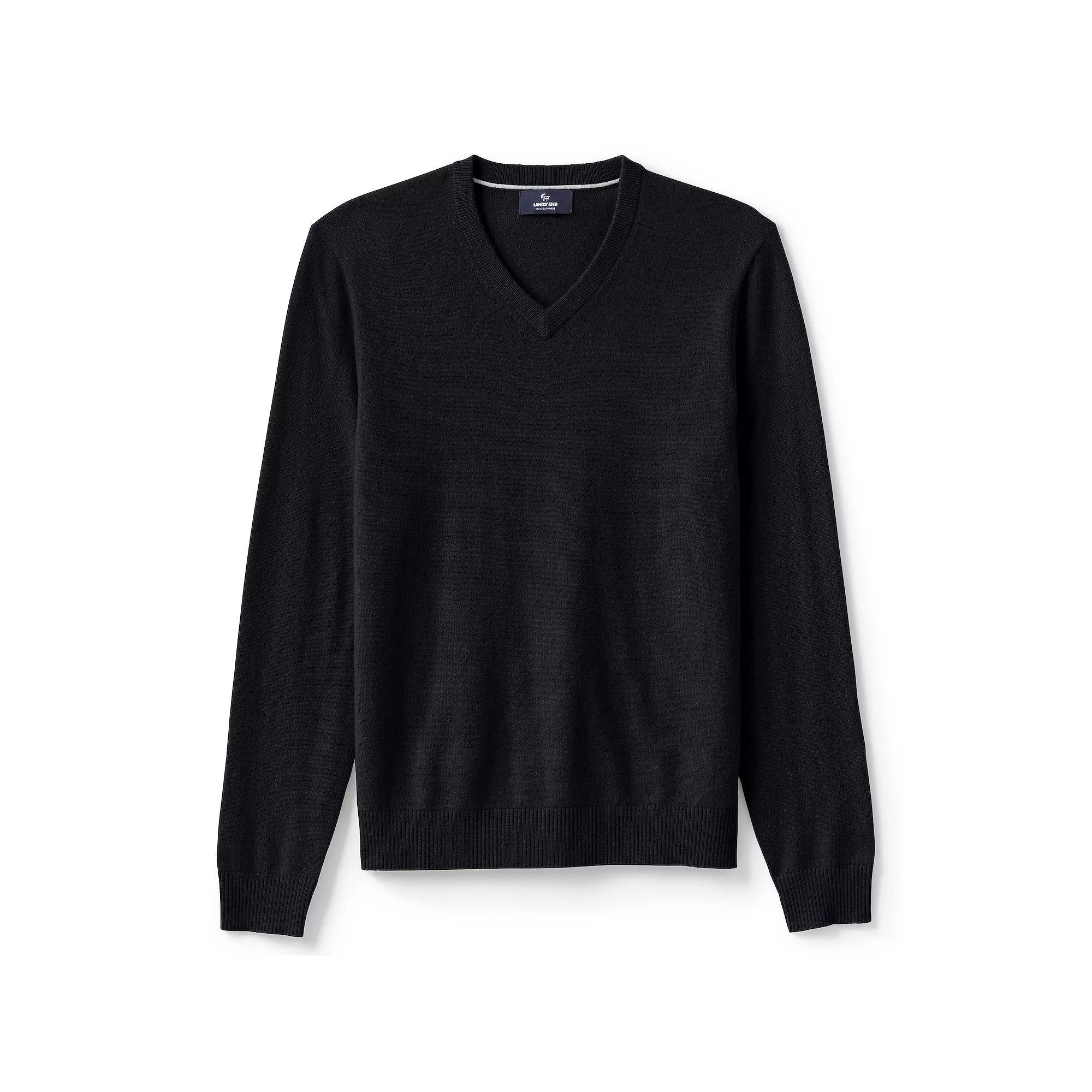 Men's Lands' End Fine-Gauge Cashmere V-neck Sweater, Size: Large, Black Product Image