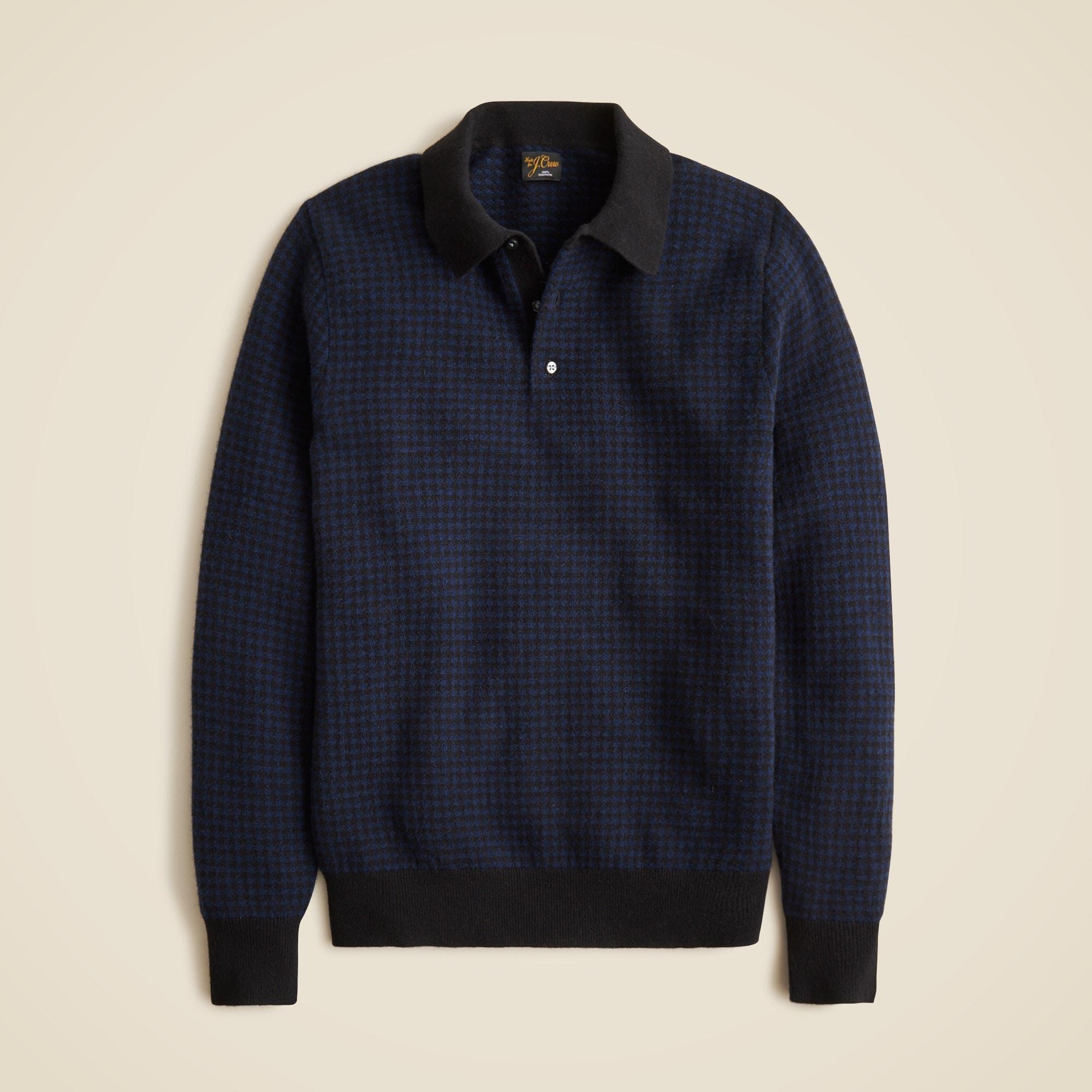 Cashmere collared sweater in houndstooth jacquard Product Image