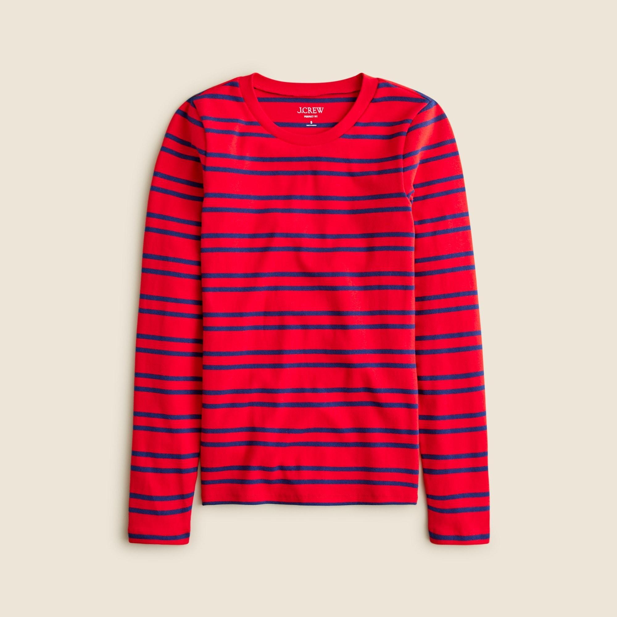 Perfect-fit long-sleeve crewneck T-shirt in stripe Product Image