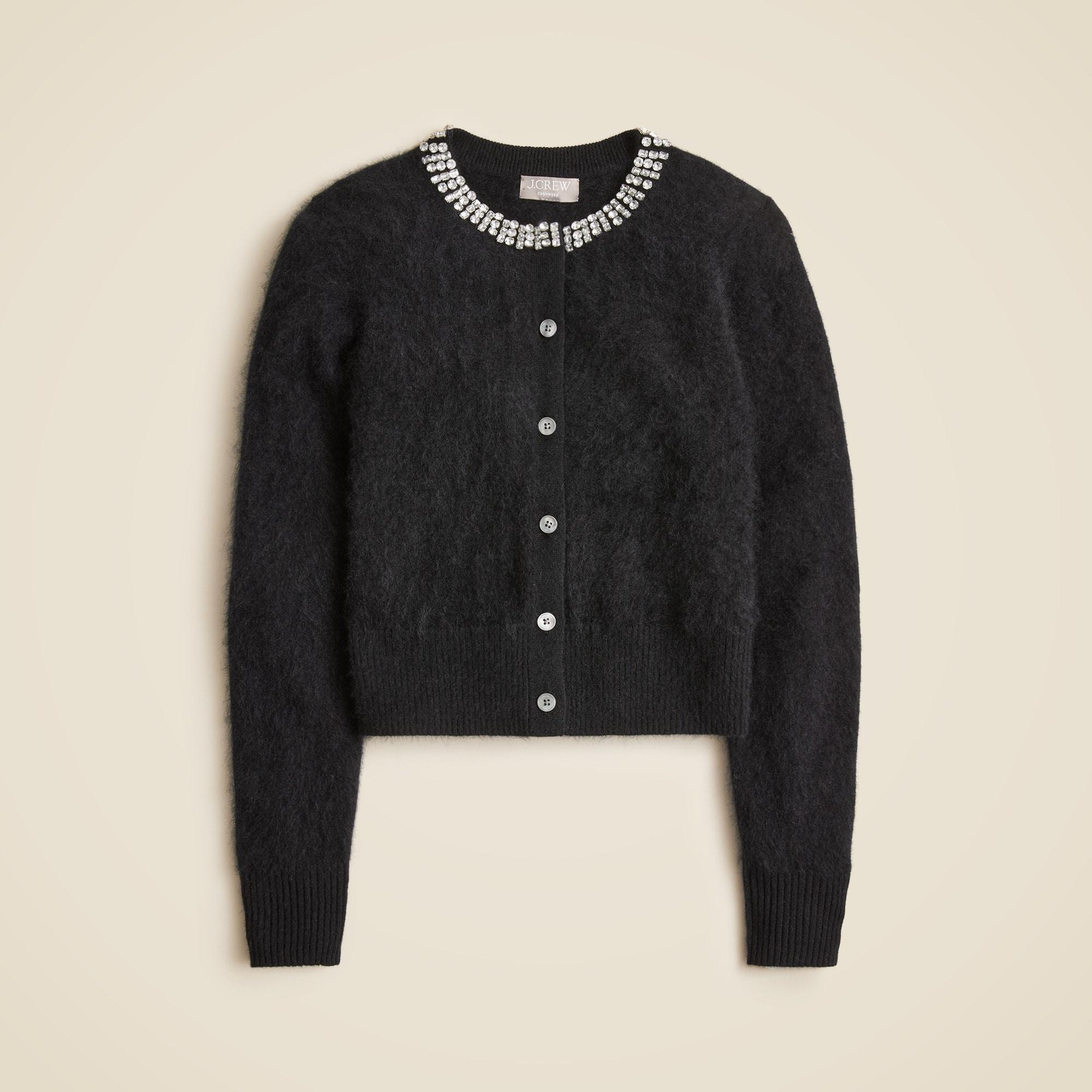 Brushed cashmere embellished cardigan sweater Product Image