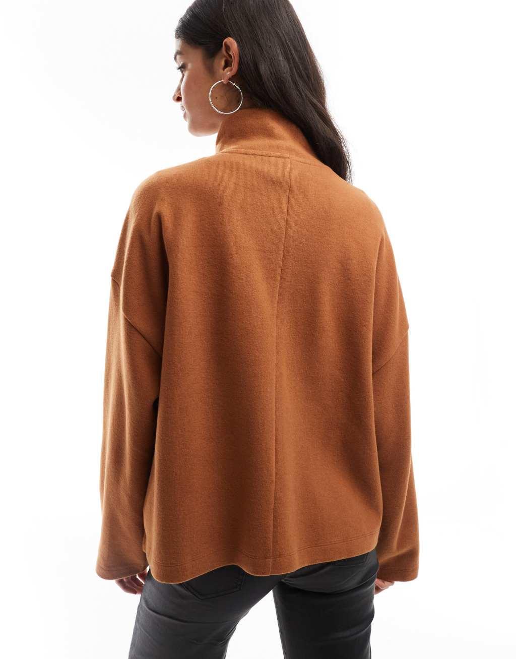 ASOS DESIGN super soft boxy funnel neck zip-up cardigan in navy Product Image