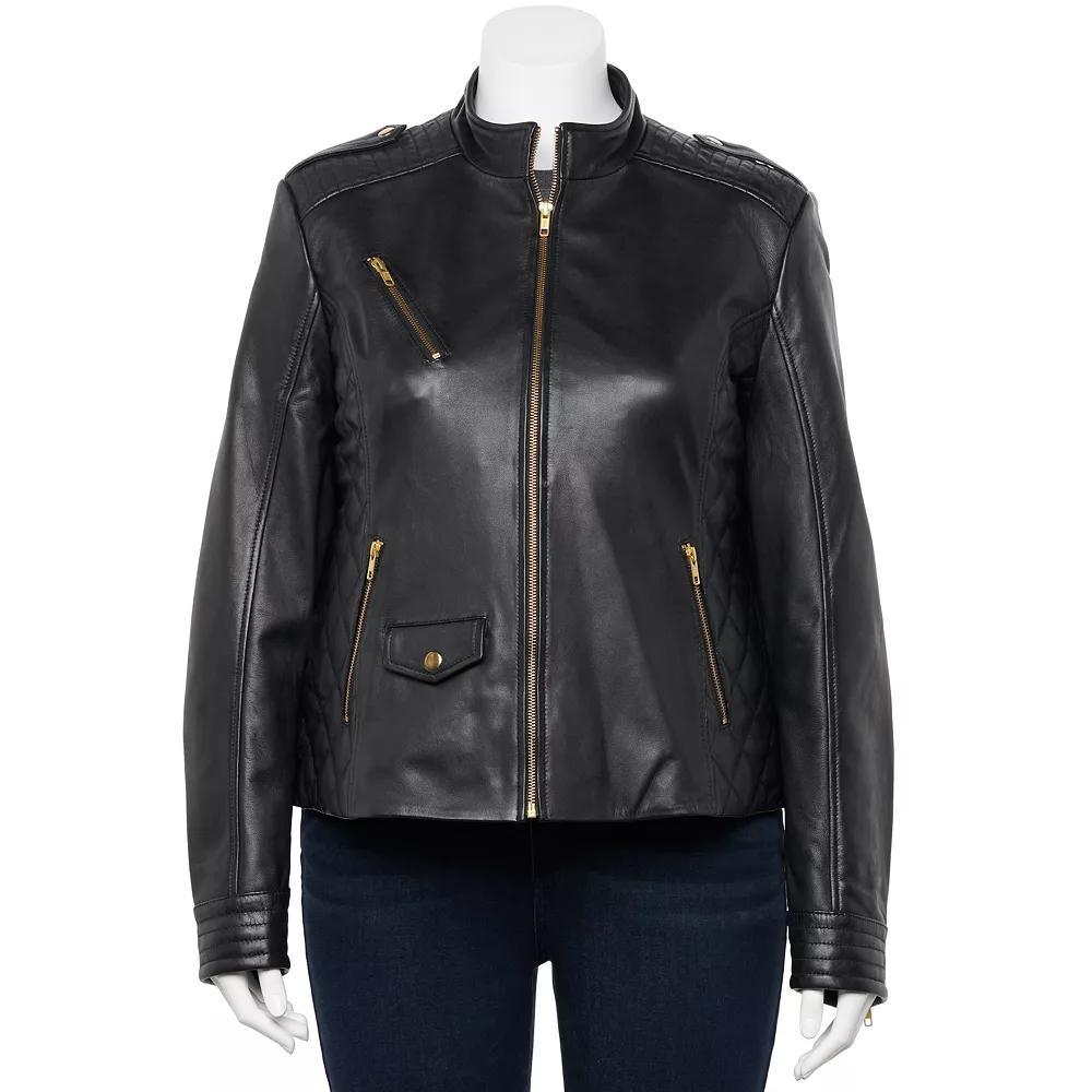 Plus Size Whet Blu Madelin Quilted Moto Jacket, Women's, Size: 4XL, Black Product Image
