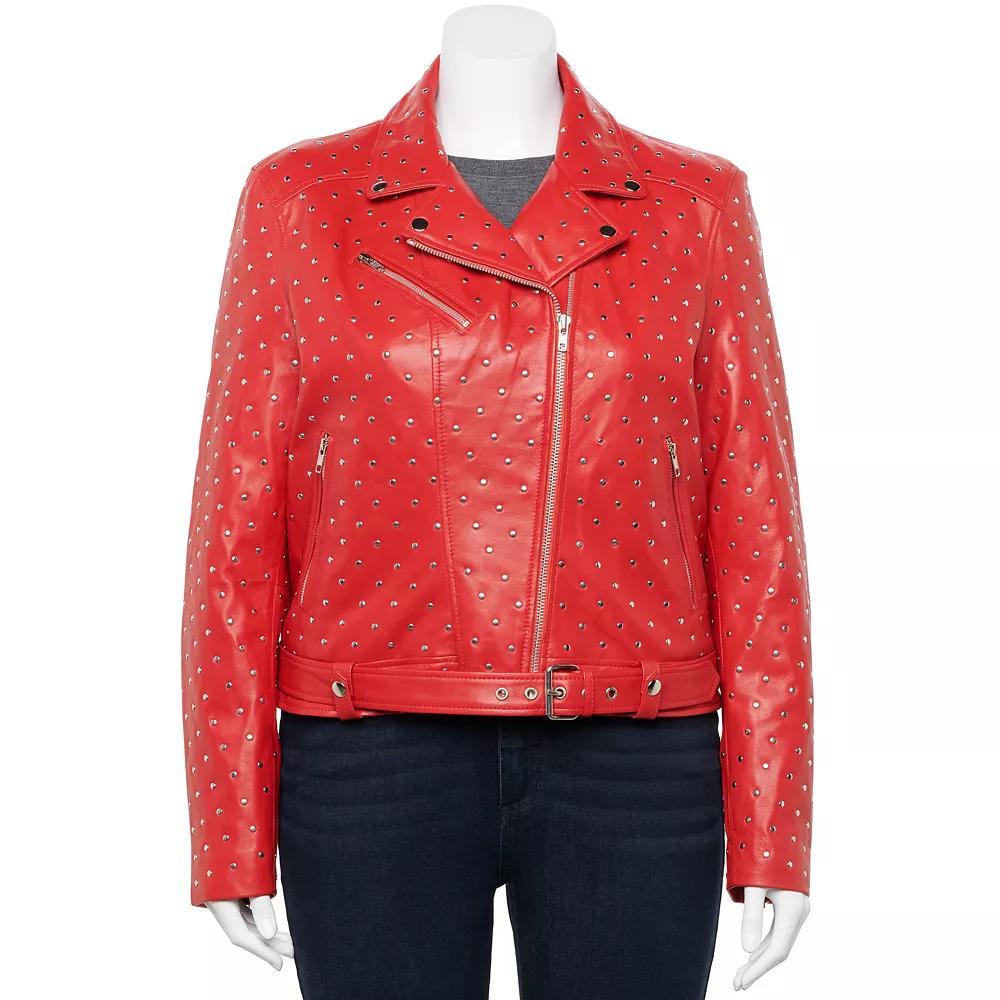 Plus Size Whet Blu Claudia Studded Leather Jacket, Women's, Size: 5XL, Red Red Product Image