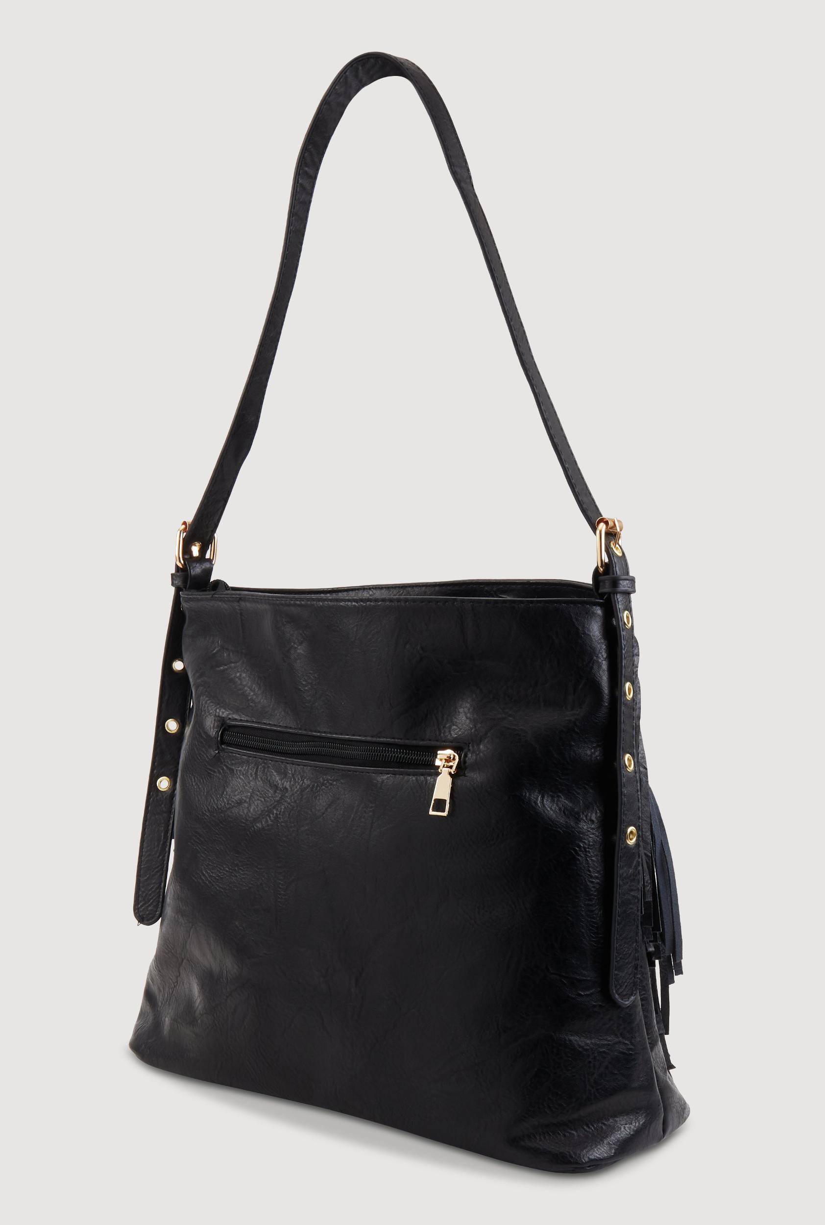 Faux Leather Fringe Hobo Bag Female Product Image