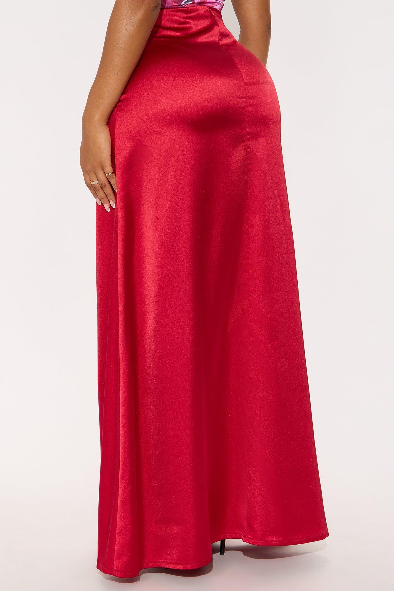 Estella Satin Maxi Skirt - Red Product Image